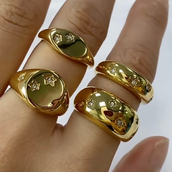 18k gold zircon round chunky tarnish resistant ring - Picture 2 of 5